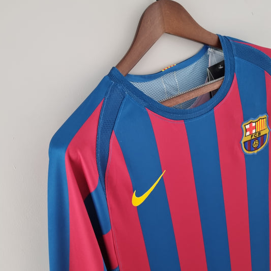 Camiseta Barcelona I 05/06 Hombre (Retro) Manga Larga - Versión Hincha
