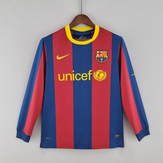 Camiseta Barcelona I 10/11 Hombre (Retro) Manga Larga - Versión Hincha